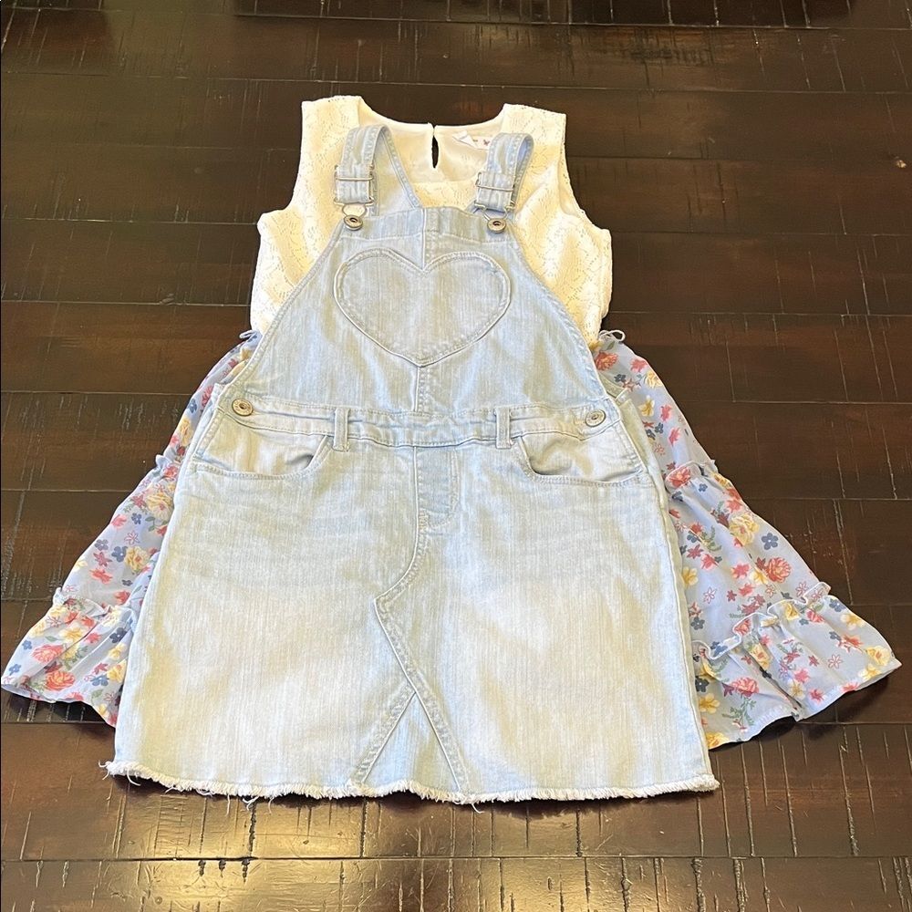 OshKosh girl size 8 Light Blue Denim Kids Overall dress and Beauties girly dress